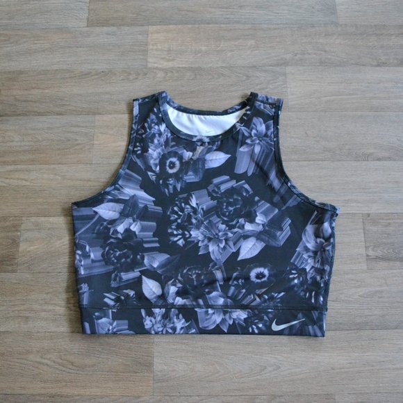 Nike Dri-fit Epic Lux Grey Floral Highneck Crop Top Size Large - Picture 5 of 9